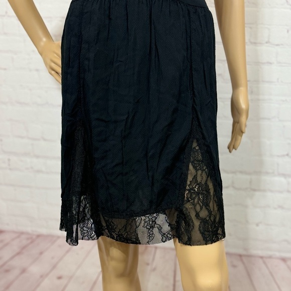 FREE PEOPLE INTIMATELY lace trimmed semi sheer mini slip dress black Medium GUC - Picture 2 of 16